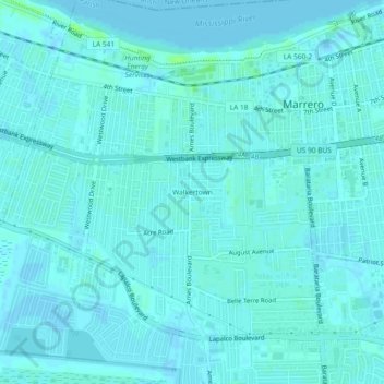 Carte topographique Walkertown, altitude, relief