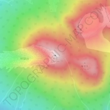 Carte topographique Mount Asahi-dake, altitude, relief