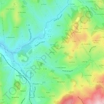 Carte topographique Vernay, altitude, relief