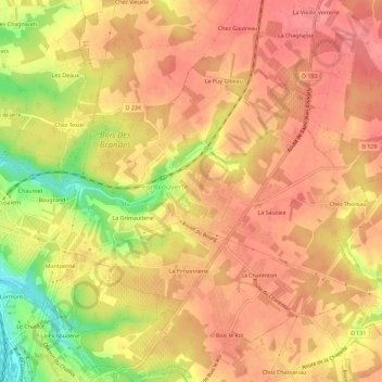 Carte topographique Montignac, altitude, relief