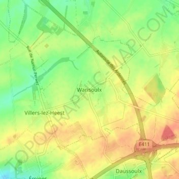 Carte topographique Warisoulx, altitude, relief