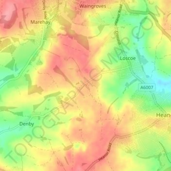 Carte topographique Denby Common, altitude, relief