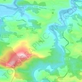 Carte topographique Helgueras, altitude, relief