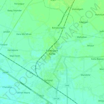 Carte topographique Fatehgarh Sahib, altitude, relief