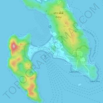 Carte topographique Ton Sai, altitude, relief