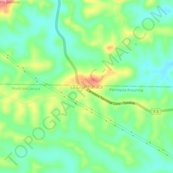 Carte topographique La Guacharaca, altitude, relief