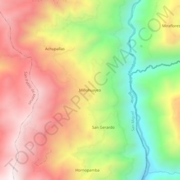 Carte topographique Millohuayco, altitude, relief
