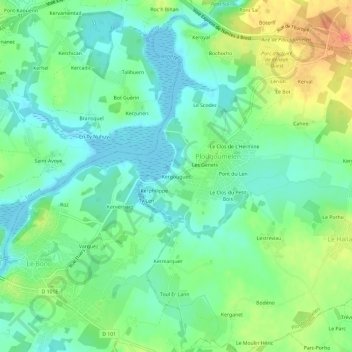 Carte topographique Kergouguec, altitude, relief