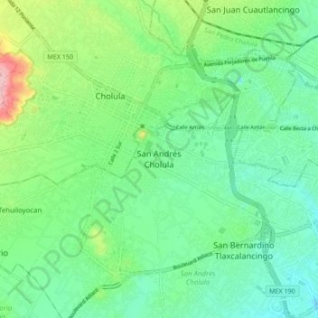 Carte topographique San Andrés Cholula, altitude, relief