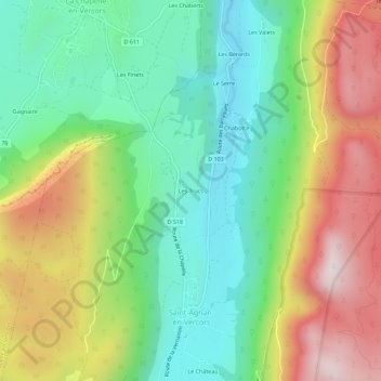 Carte topographique Les Trucs, altitude, relief