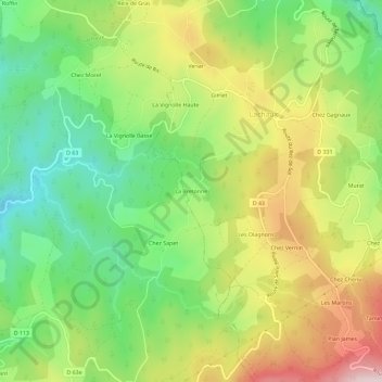 Carte topographique La Bretonne, altitude, relief
