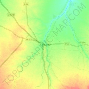 Carte topographique Kalavad, altitude, relief