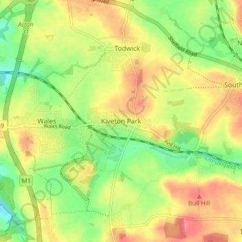 Carte topographique Kiveton Park, altitude, relief