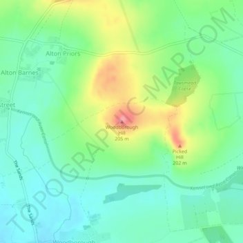 Carte topographique Woodborough Hill, altitude, relief