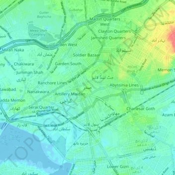 Carte topographique Saddar, altitude, relief