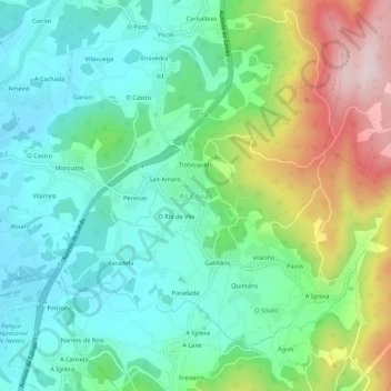 Carte topographique As Covas, altitude, relief