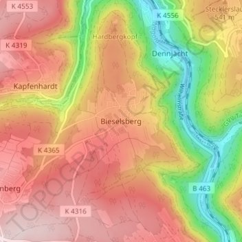 Carte topographique Bieselsberg, altitude, relief