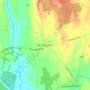 Carte topographique Derrykeighan, altitude, relief