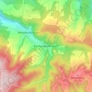 Carte topographique Kirchenbollenbach, altitude, relief