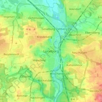 Carte topographique Lüneburg, altitude, relief