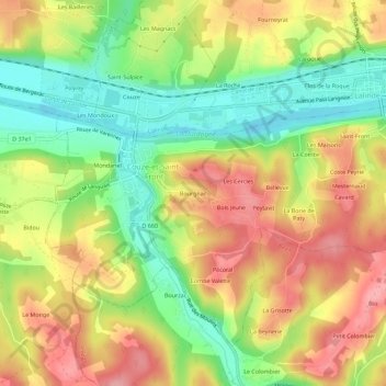Carte topographique Bourgnac, altitude, relief