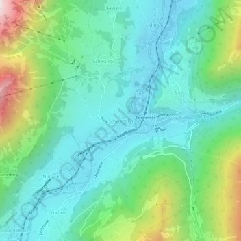 Carte topographique Schwanden, altitude, relief