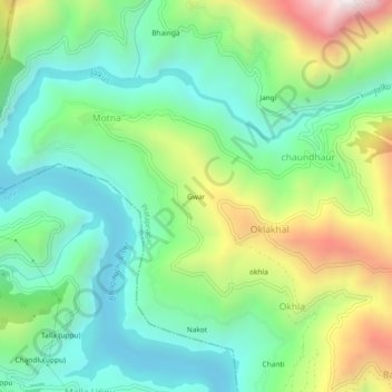 Carte topographique Gwar, altitude, relief