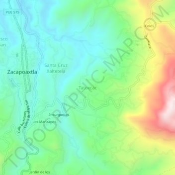 Carte topographique Tatoxcac, altitude, relief