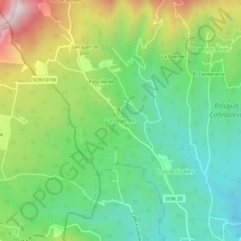 Carte topographique La Puente, altitude, relief