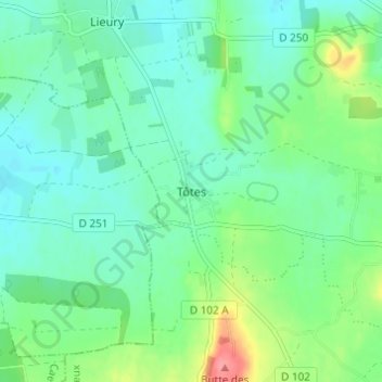 Carte topographique Tôtes, altitude, relief