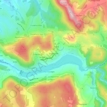 Carte topographique Esclauzures, altitude, relief