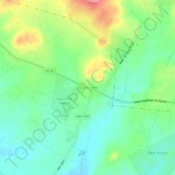 Carte topographique Pipe Creek, altitude, relief