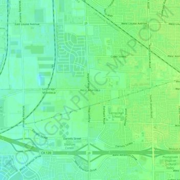 Carte topographique West Manteca, altitude, relief
