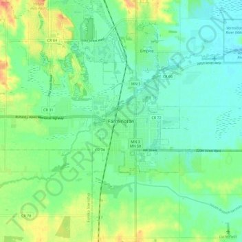 Carte topographique Farmington, altitude, relief