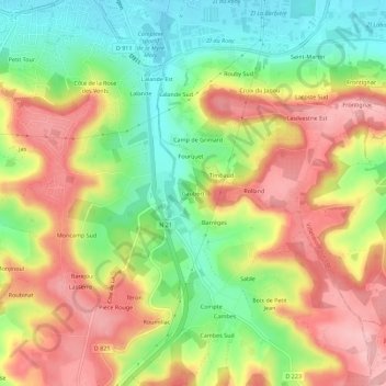 Carte topographique Gaubert, altitude, relief