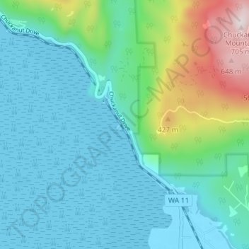 Carte topographique Samish, altitude, relief