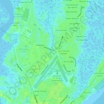 Carte topographique Island Retreat, altitude, relief