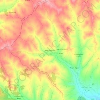 Carte topographique Vale da Meda, altitude, relief
