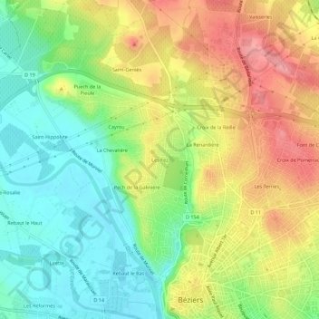 Carte topographique Les Fez, altitude, relief