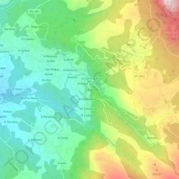 Carte topographique O Lago, altitude, relief