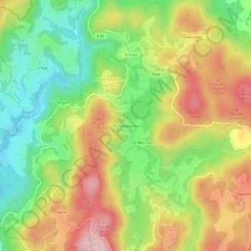 Carte topographique Le Chassagnoux, altitude, relief