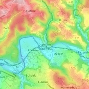 Carte topographique Opperzau, altitude, relief