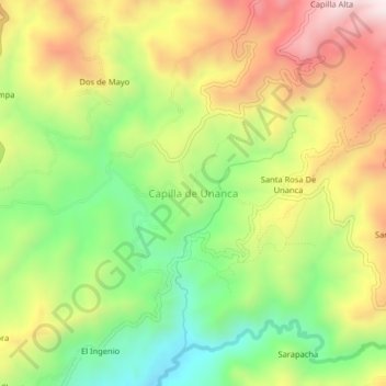 Carte topographique Capilla de Unanca, altitude, relief