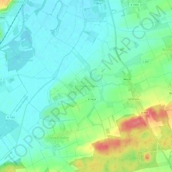 Carte topographique Kirchbierlingen, altitude, relief