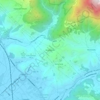 Carte topographique Monteggiori, altitude, relief