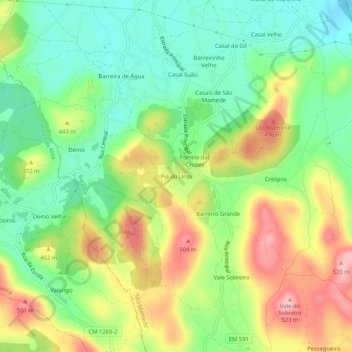 Carte topographique Pia do Urso, altitude, relief