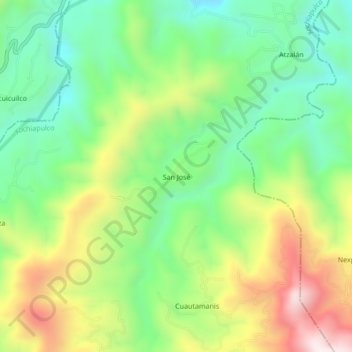 Carte topographique San José, altitude, relief