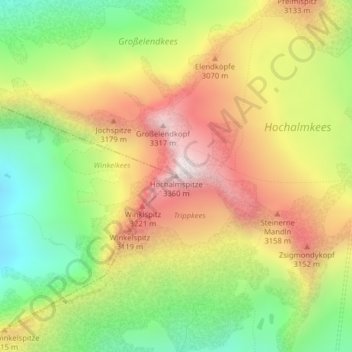 Carte topographique Hochalmspitze, altitude, relief