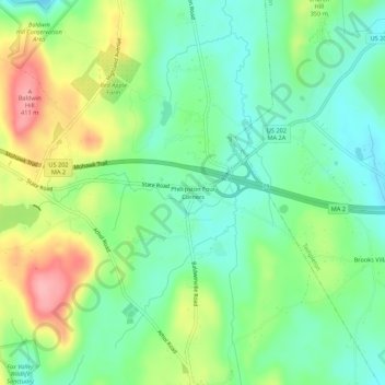 Carte topographique Phillipston Four Corners, altitude, relief