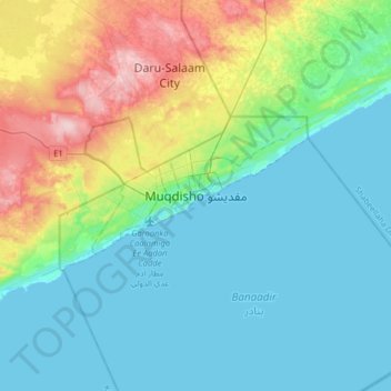 Carte topographique Mogadiscio, altitude, relief